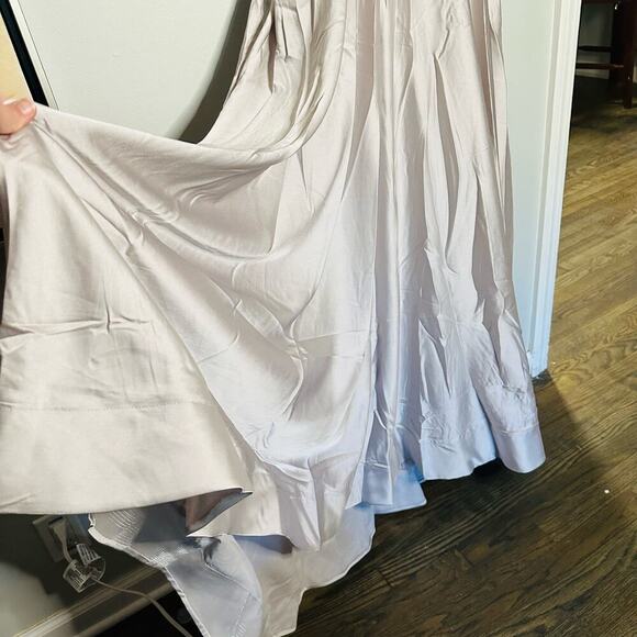 La Femme Pleated Bodice Strapless Silver Satin High Slit Gown Dress size 12 - Picture 6 of 16